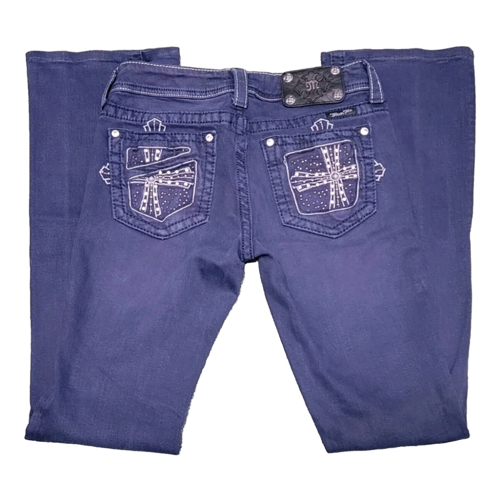 Miss Me Boot Cut Cross Embellished Bling Dark Wash Denim Jeans Womens Size 27